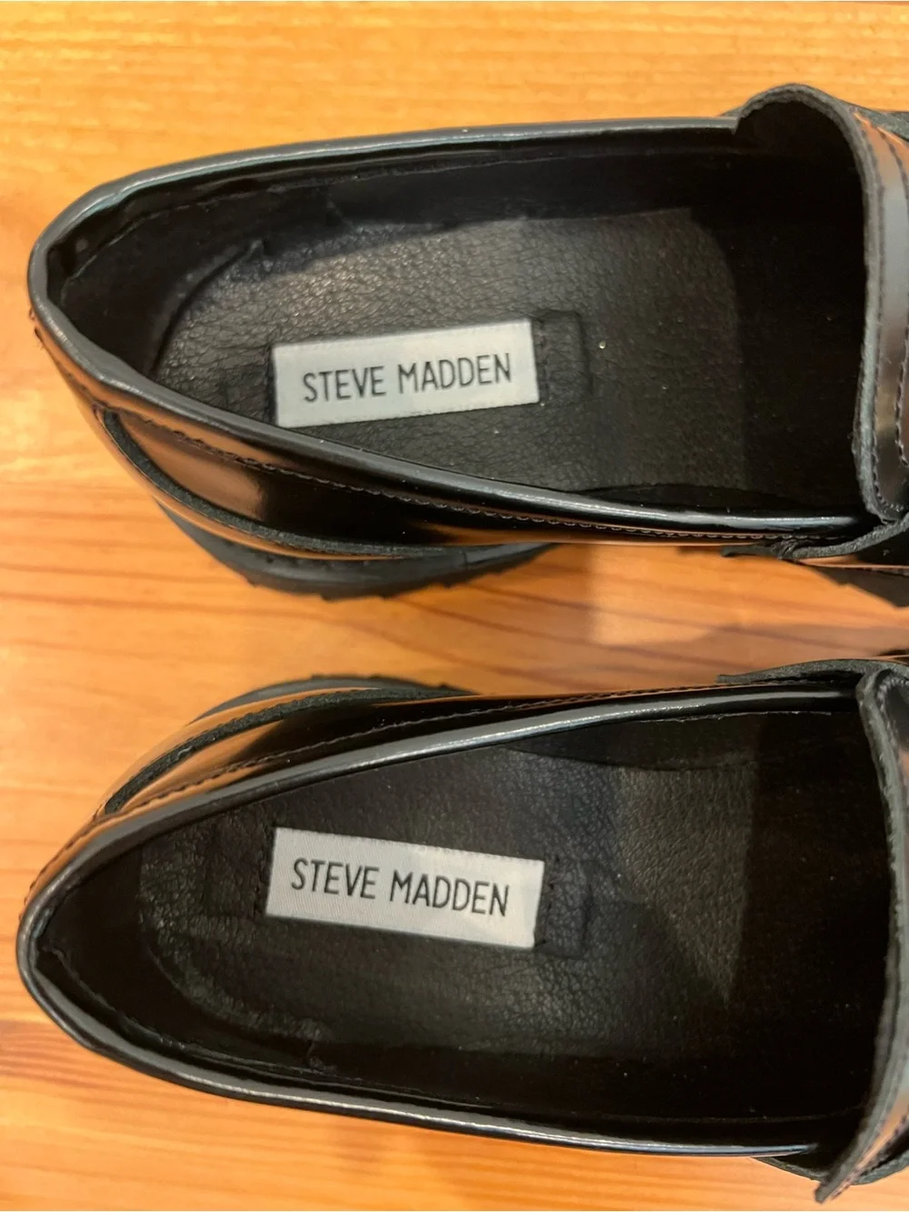 Steve Madden Lando Shoes Womens 8M Black Leather Chunky Lug Horsebit Loafers NEW